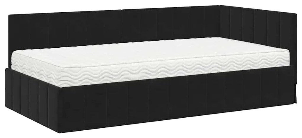 vidaXL Κρεβάτι γωνίας με στρώμα με στρώμα 2 pcs Μαύρο Βελούδο