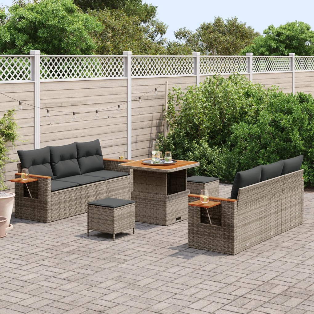 vidaXL Σετ Καναπέ Κήπου με μαξιλάρι 9 pcs Γκρι 80 x 80 x 71 cm