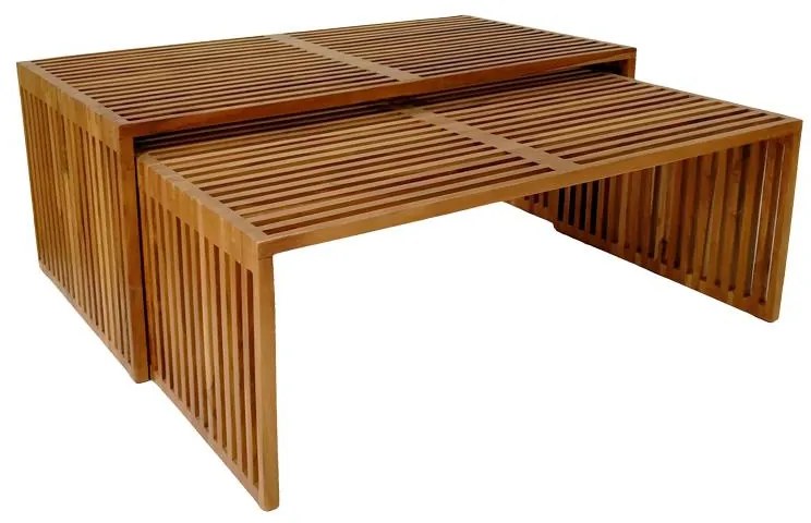 Τραπέζι Tinnie C027 σετ 2τεμ teak ξύλο σε φυσική απόχρωση 110x60x46 εκ.