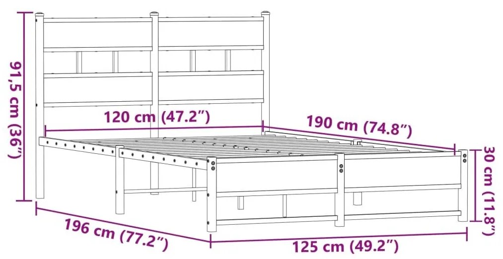 Μεταλλικό πλαίσιο κρεβατιού χωρίς στρώμα καφέ δρυς 120x190 cm - Καφέ