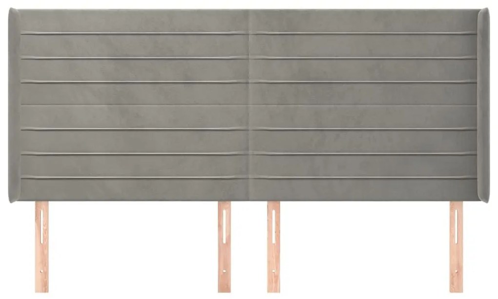 Κεφαλάρι με Πτερύγια Ανοιχτό Γκρι 183x16x118/128 εκ. Βελούδινο - Γκρι