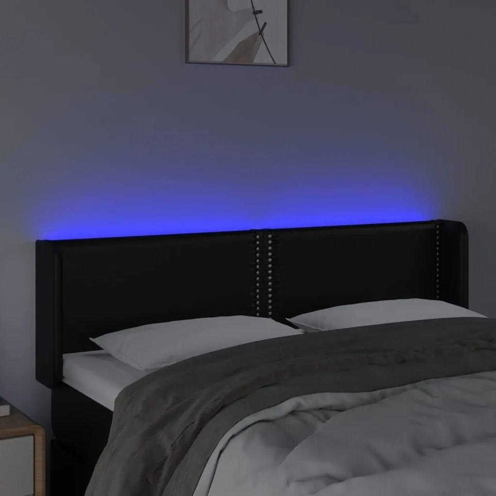 Κεφαλάρι Κρεβατιού LED Μαύρο 147x16x78/88 εκ. Συνθετ. Δέρμα - Μαύρο