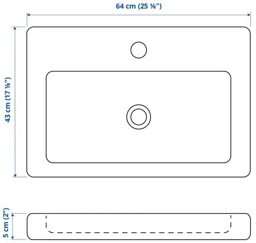 TVÄLLEN μονός νιπτήρας, 64x43x5 cm 504.508.25