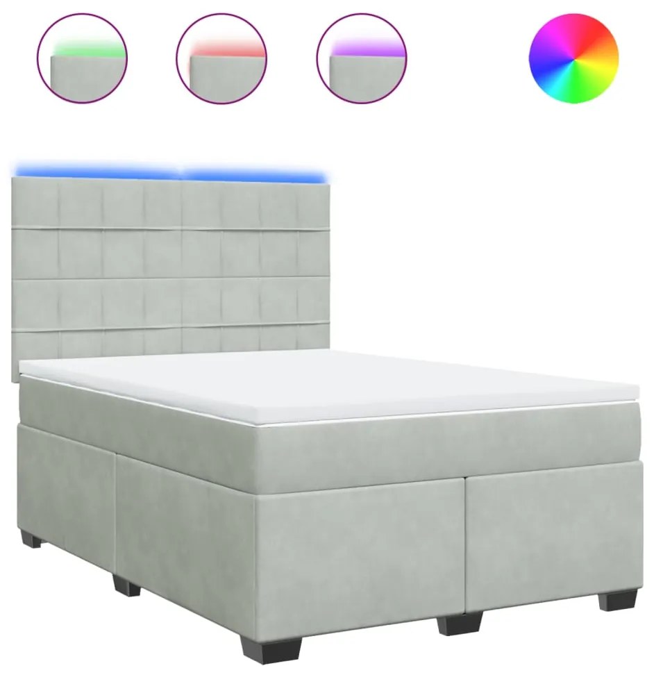 vidaXL Κρεβάτι Boxspring με Στρώμα Ανοιχτό Γκρι 140x200 εκ. Βελούδινο