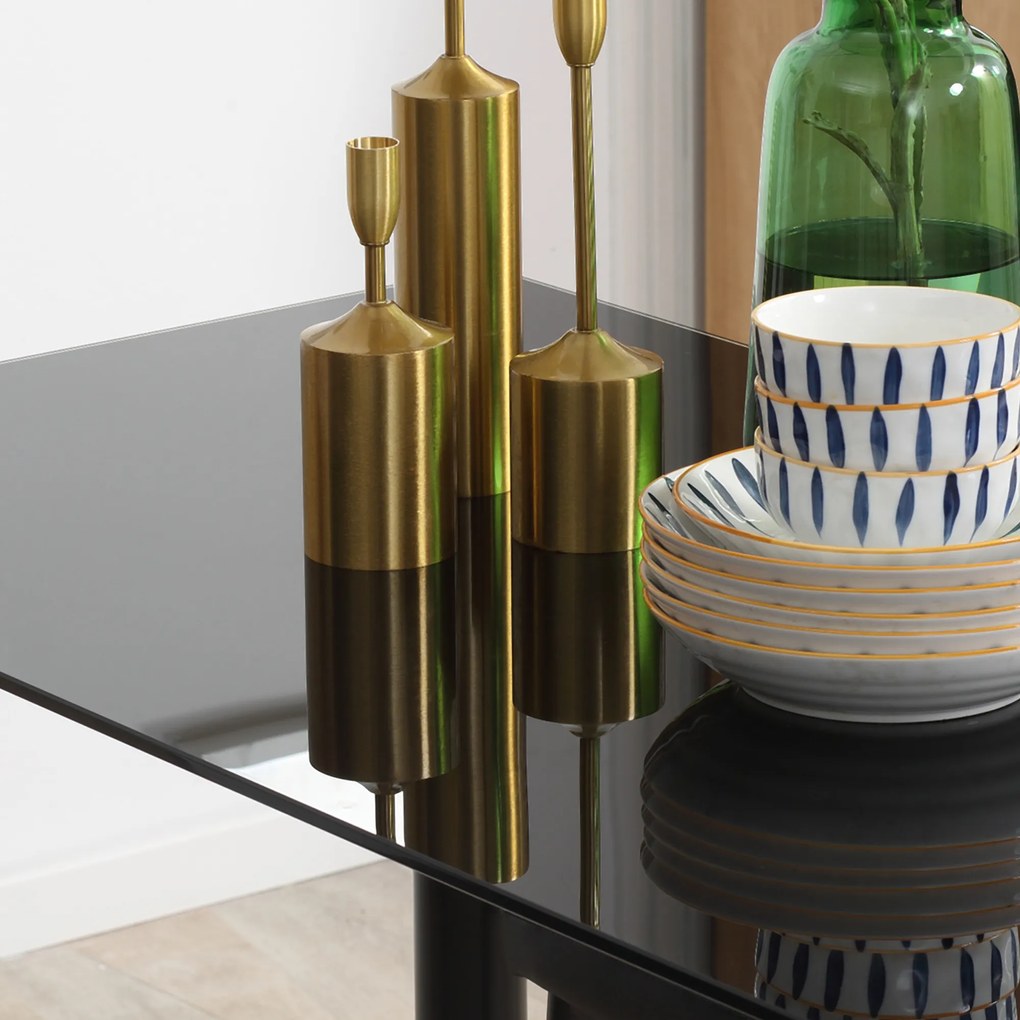 Σετ τραπεζαρίας 5 τεμαχίων, σετ καθιστικού, τραπέζι τραπεζαρίας με 4 καρέκλες, μοντέρνος σχεδιασμός, γυάλινο τραπέζι, Μαύρο