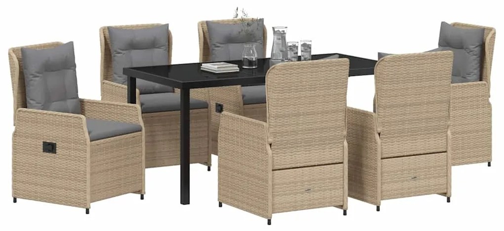 vidaXL Σέτ φαγητού για κήπο 7 pcs Μπεζ συνθετικό ρατάν