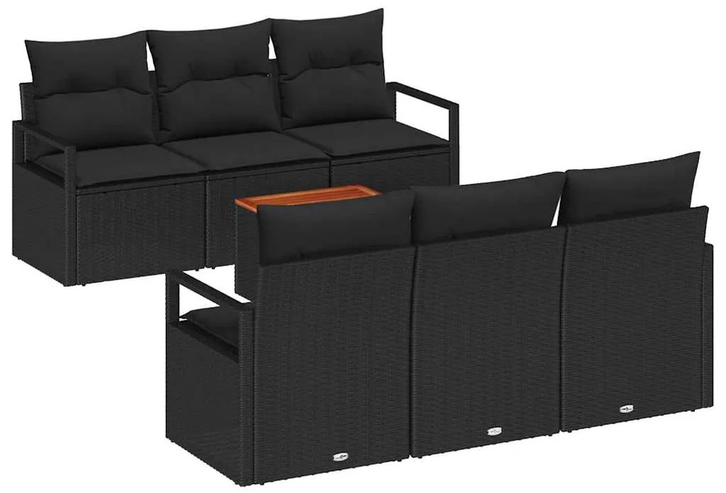 vidaXL Σετ Καναπέ Κήπου με μαξιλάρι 7 pcs Μαύρο Πολυ ράταν