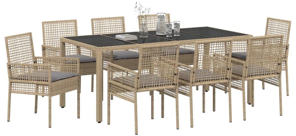 vidaXL Σέτ φαγητού για κήπο 9 pcs Μπεζ 190 x 90 x 75 cm