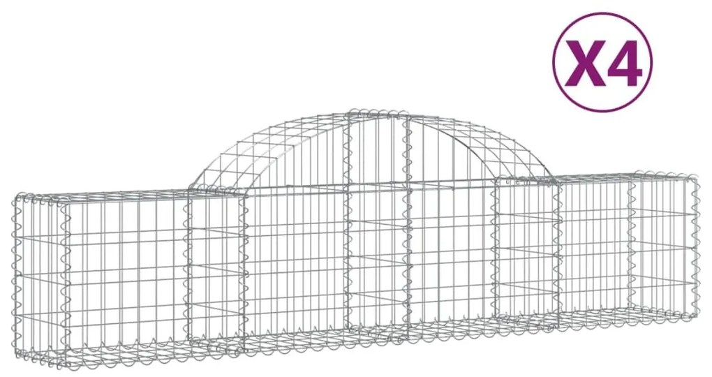 Συρματοκιβώτια Τοξωτά 4 τεμ. 200x30x40/60 εκ. Γαλβαν. Ατσάλι - Ασήμι