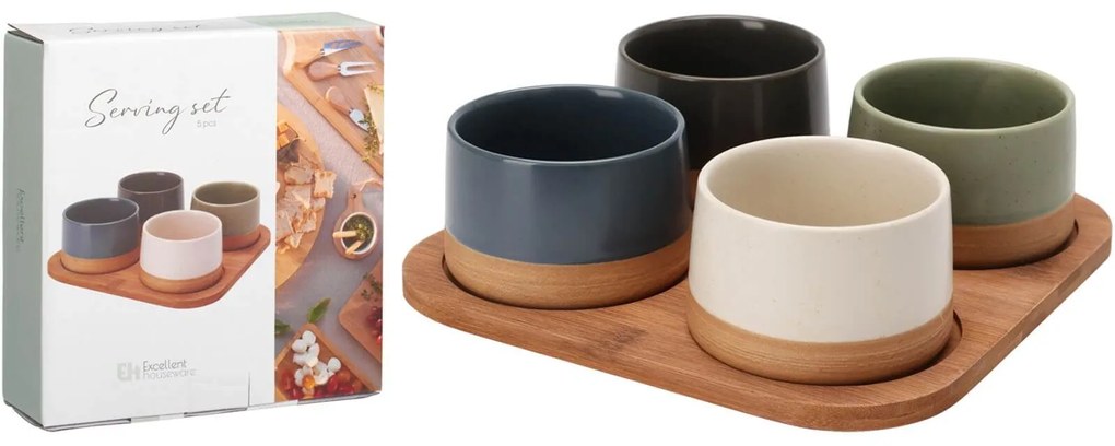 Σετ Σερβιρίσματος Excellent Houseware με 4 μπωλ και δίσκο - 5 τεμάχια
