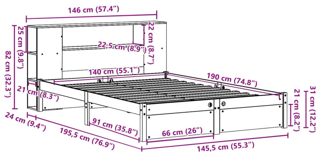 ΚΡΕΒΑΤΙ ΒΙΒΛΙΟΘΗΚΗ ΧΩΡΙΣ ΣΤΡΩΜΑ 140X190 ΕΚ ΜΑΣΙΦ ΞΥΛΟ ΠΕΥΚΟΥ 3322356