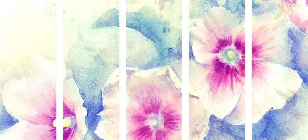 5 μέρος εικόνα ακουαρέλα εικονογράφηση ροζ λουλούδια - 100x50