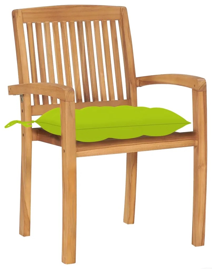 vidaXL Καρέκλες Κήπου 2 τεμ. από Ξύλο Teak με Φωτ. Πράσινα Μαξιλάρια