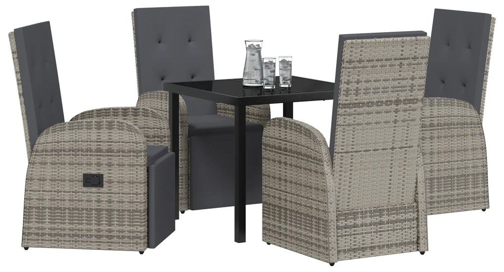 vidaXL Σετ Φαγητού Κήπου με μαξιλάρι 5 pcs Γκρι 80 x 80 x 73 εκ