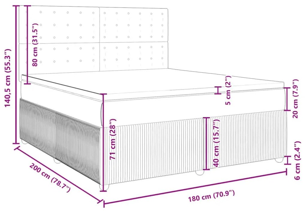 Κρεβάτι Boxspring με Στρώμα Σκούρο Γκρι 180x200 εκ. Βελούδινο - Γκρι