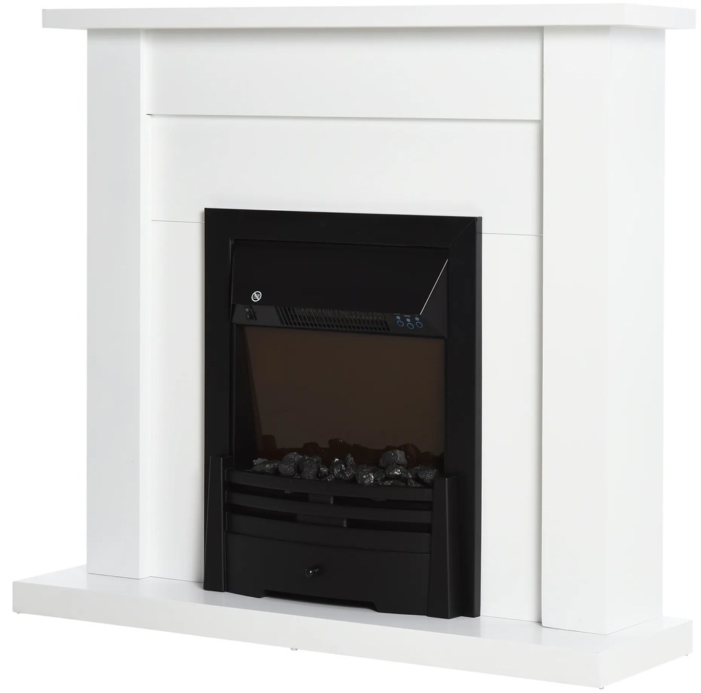 HOMCOM Ηλεκτρικό τζάκι, 2 επίπεδα θέρμανσης, τηλεχειριστήριο, χρονοδιακόπτης, ρεαλιστικό εφέ φλόγας, Μαύρο+Λευκό