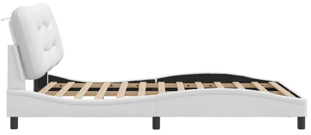 Πλαίσιο Κρεβατιού με LED Λευκό 140x190 εκ. Συνθετικό Δέρμα - Λευκό