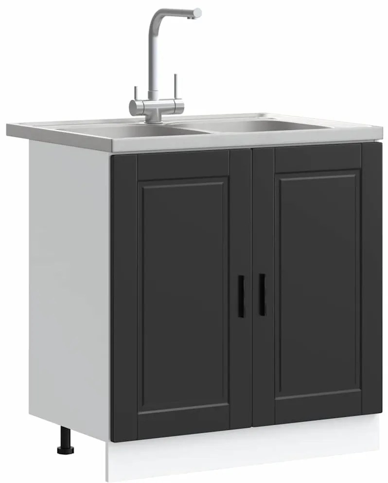 vidaXL Βάση νιπτήρα 2 pcs Μαύρο 80 x 46 x 84.5 εκ. Επεξεργασμένο ξύλο