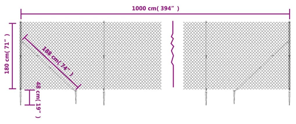 vidaXL Συρματόπλεγμα Περίφραξης Ανθρακί 1,8 x 10 μ. με Καρφωτές Βάσεις