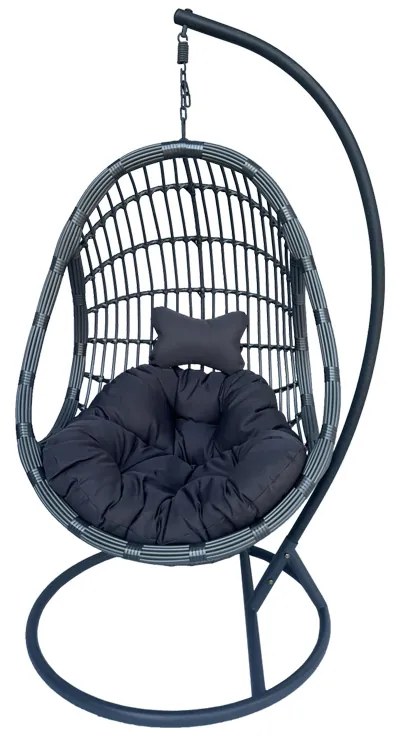Κούνια φωλιά με βάση Cungo  μέταλλο - pe rattan σε γκρι απόχρωση 125x105x195εκ
