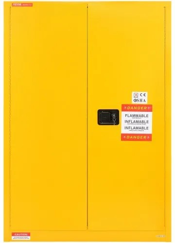VEVOR Flammable Safety Cabinet, 45 Gal, Cold-Rolled Steel Flammable Liquid Storage Cabinet, 42.9 x 18.1 x 65.2 in Explosion Proof with 2 Adjustable Shelves 2 Manual Doors for Industrial Use, Yellow