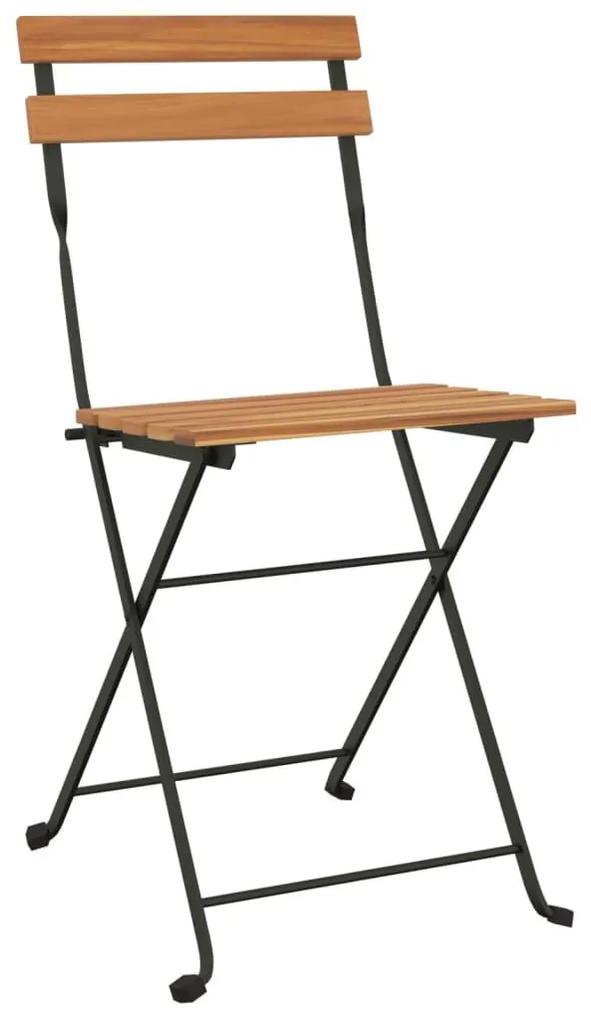 Καρέκλες Bistro Πτυσσόμενες 6 τεμ. Μασίφ Ξύλο Teak και Ατσάλι - Καφέ