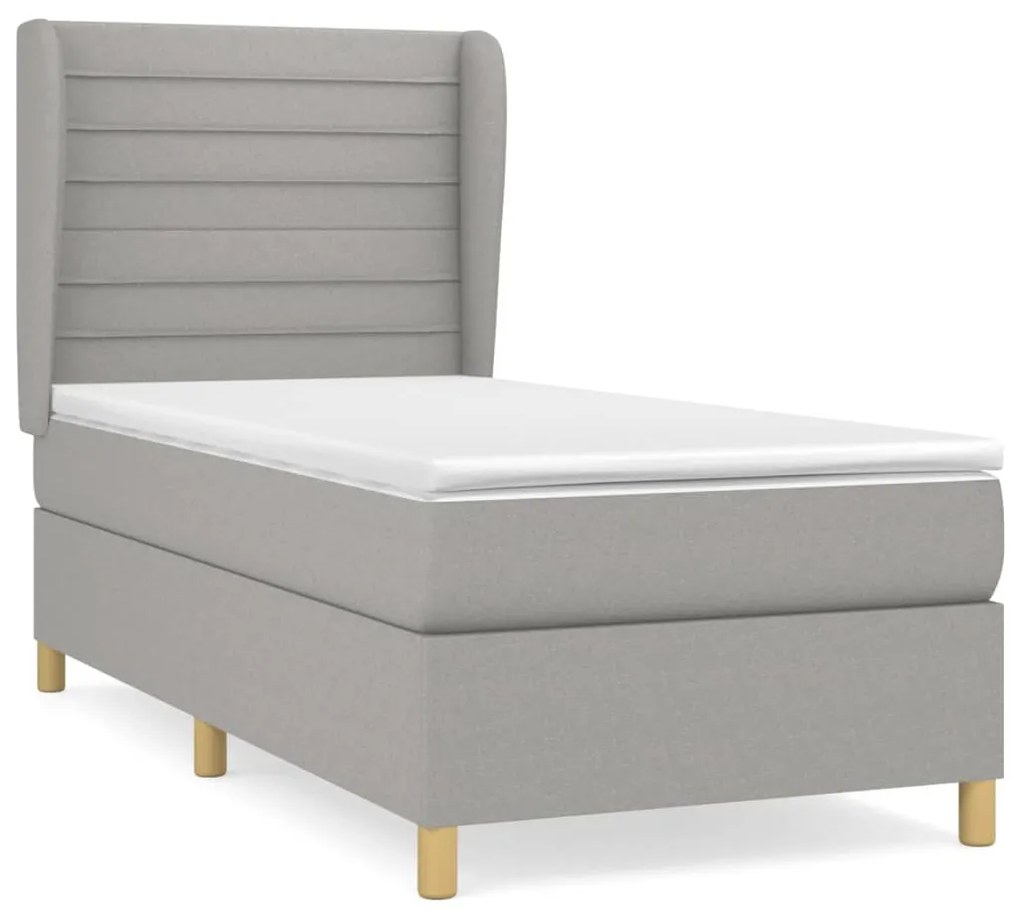 Κρεβάτι Boxspring με Στρώμα Ανοιχτό Γκρι 90x200 εκ. Υφασμάτινο - Γκρι