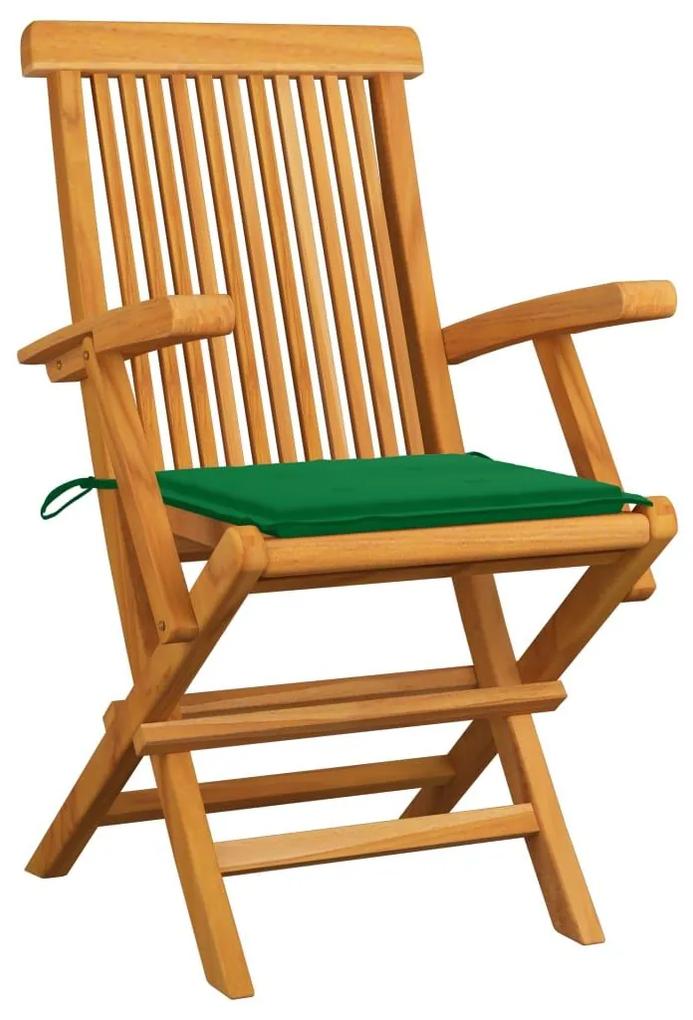 Καρέκλες Κήπου 3 τεμ. από Μασίφ Ξύλο Teak με Πράσινα Μαξιλάρια - Πράσινο