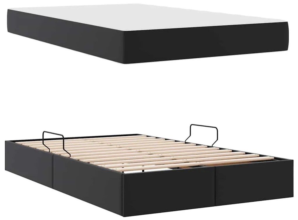 vidaXL Κρεβάτι με αποθηκευτικό χώρο και στρώμα 2 pcs Μαύρο Δέρμα
