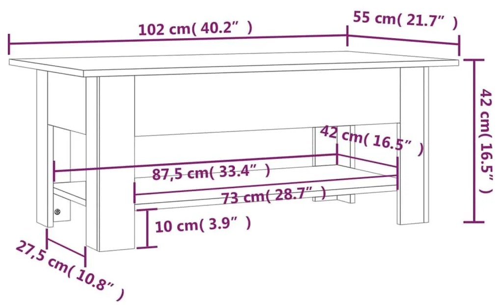 Τραπεζάκι Σαλονιού Καφέ Δρυς 102x55x42 εκ. Επεξεργασμένο Ξύλο - Καφέ