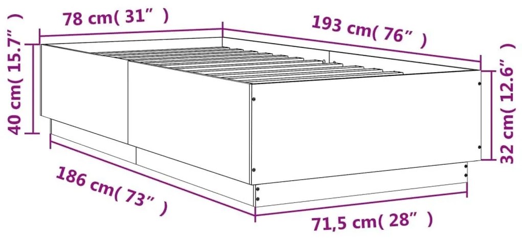 Πλαίσιο Κρεβατιού Γκρι Sonoma 75x190 εκ. Επεξεργασμένο Ξύλο - Γκρι