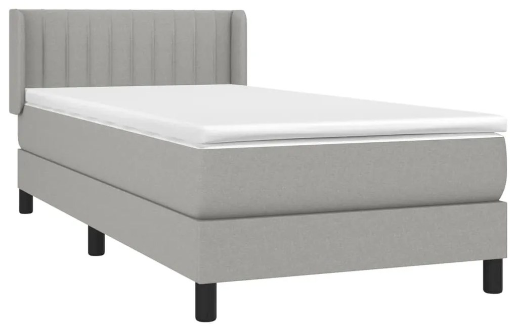 vidaXL Κρεβάτι Boxspring με Στρώμα Ανοιχτό Γκρι 90x190 εκ. Υφασμάτινο