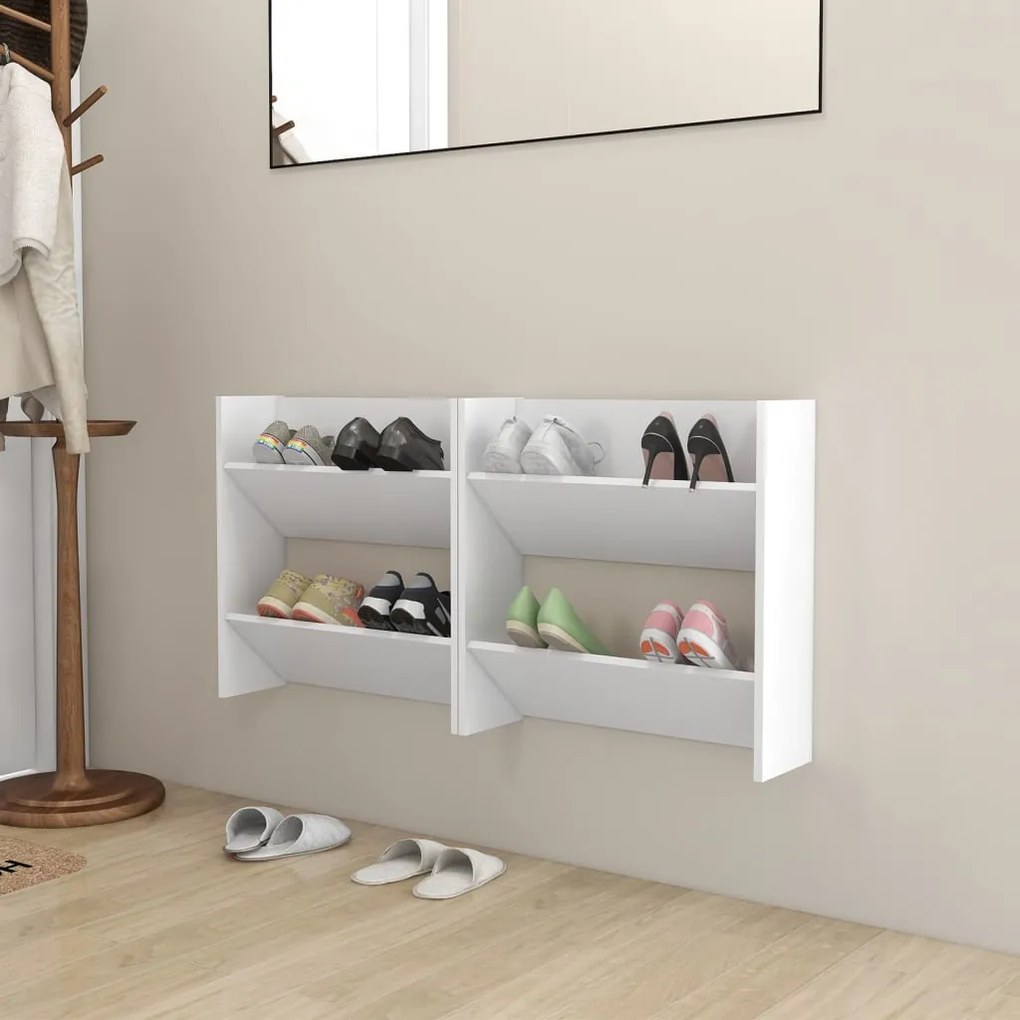 vidaXL Παπουτσοθήκες Τοίχου 2 τεμ. Λευκές 60x18x60 εκ. από Μοριοσανίδα