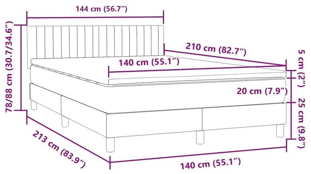 Κρεβάτι Boxspring με Στρώμα Ανοιχτό Γκρι 140x210 εκ. Βελούδινο - Γκρι