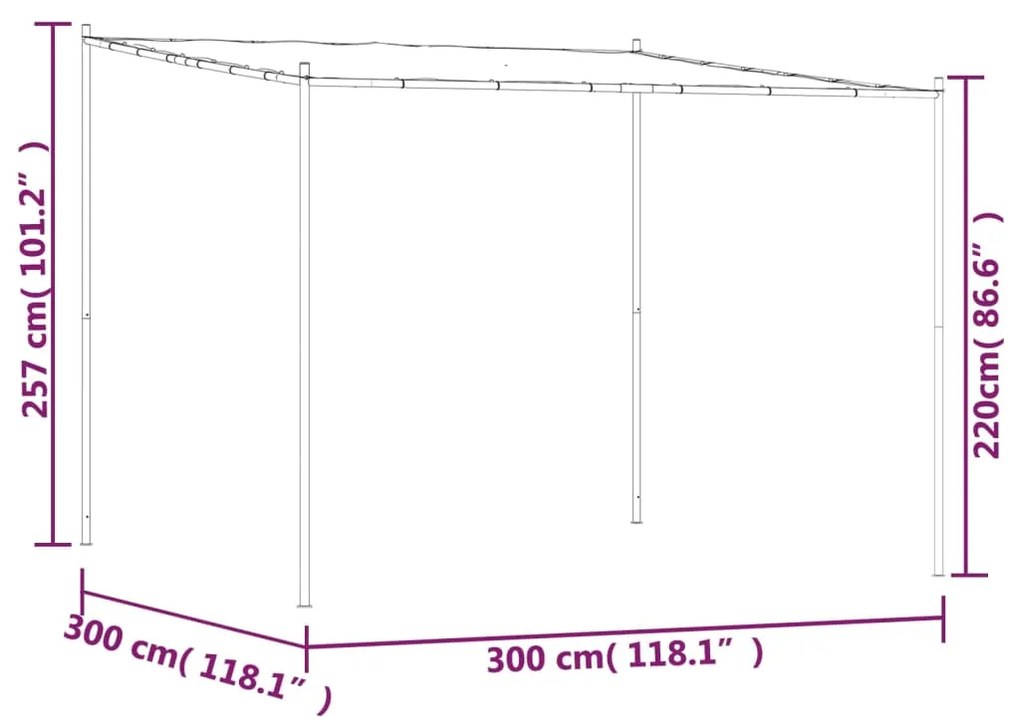 Κιόσκι Ανθρακί 3x3 μ. 180 γρ/μ² από Ύφασμα και Ατσάλι - Ανθρακί