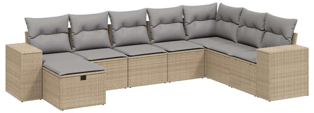 vidaXL Σετ Καναπέ Κήπου 8 τεμ. Μικτό Μπεζ Συνθετικό Ρατάν με Μαξιλάρια