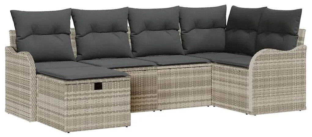 vidaXL Σετ Καναπέ Κήπου με μαξιλάρι 6 pcs Ανοιχτό γκρι Πολυ ράταν