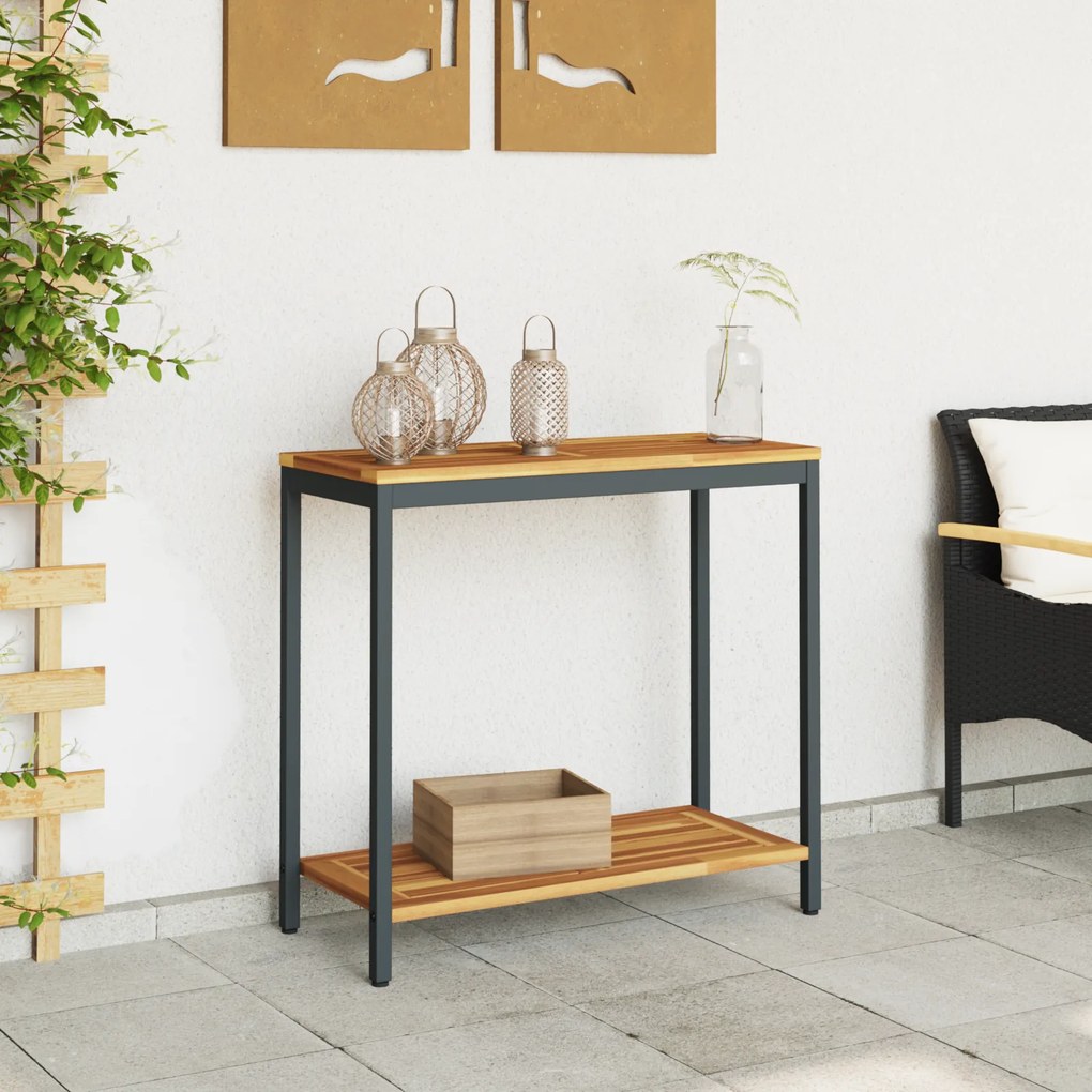 vidaXL Εξωτερικό Τραπέζι Φυσικό & Μπλέ 35x80x75 εκ. Σταθερό Ξύλο και Χάλυβας
