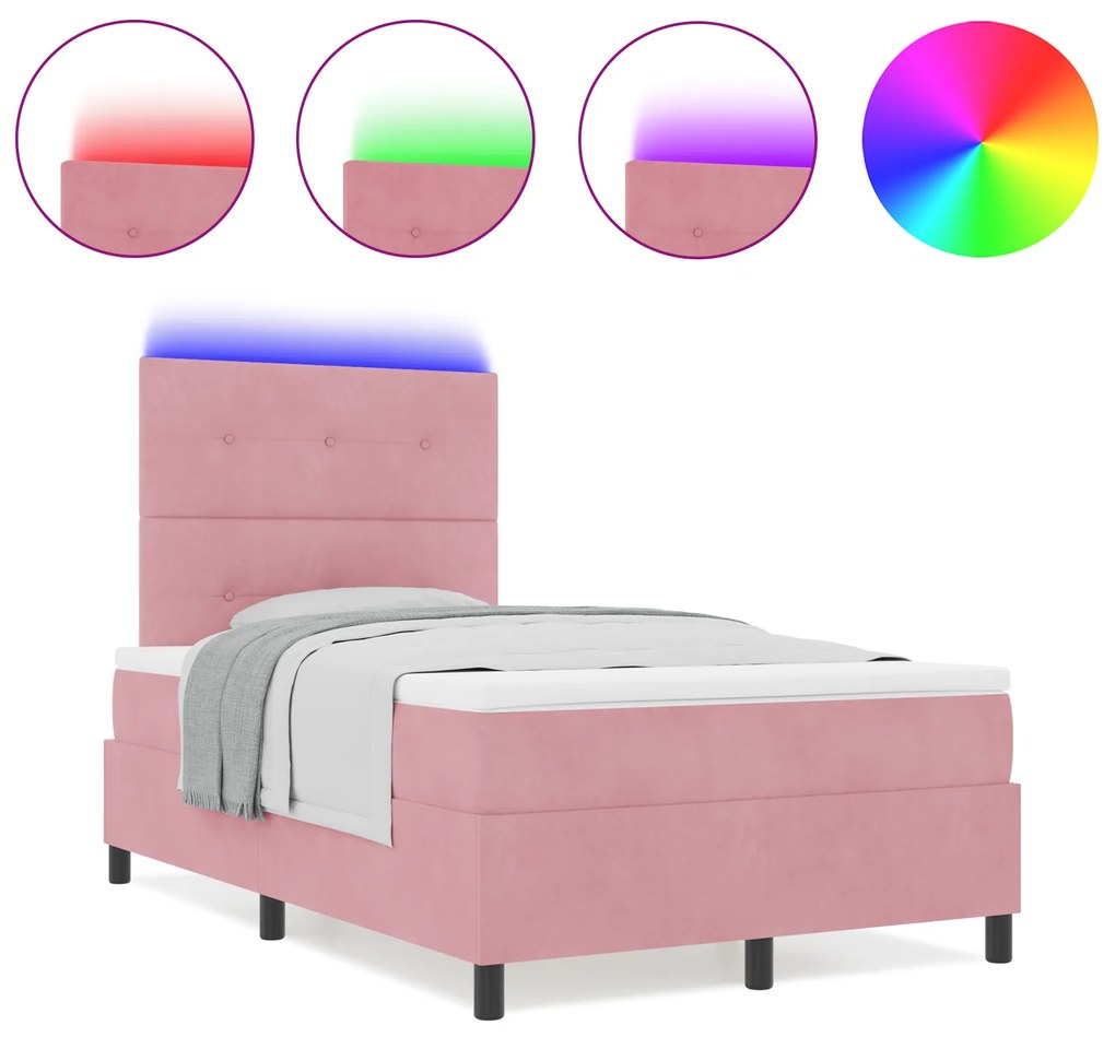 vidaXL κρεβάτι με στρώμα και LED Ροζ 120x200 εκ. Βελούδο
