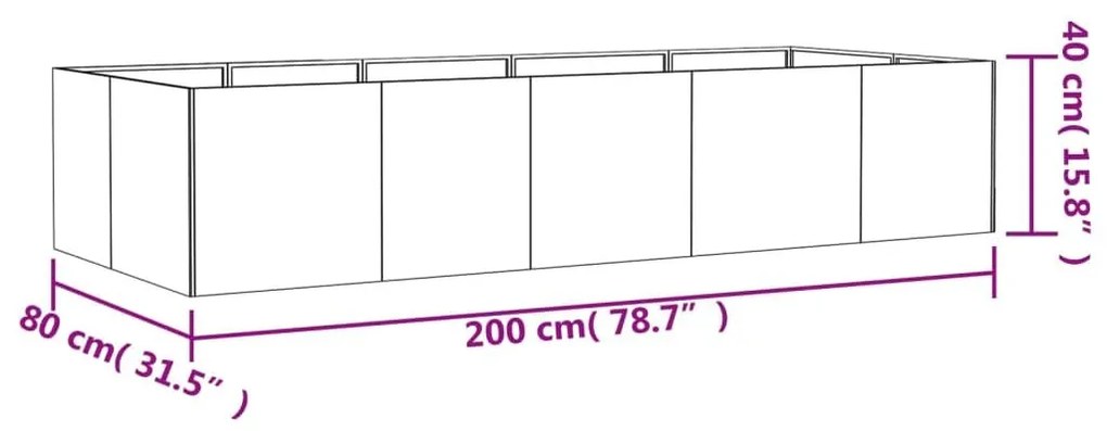 Ζαρντινιέρα 200 x 80 x 40 εκ. από Ατσάλι Σκληρυθέν στον Αέρα - Καφέ