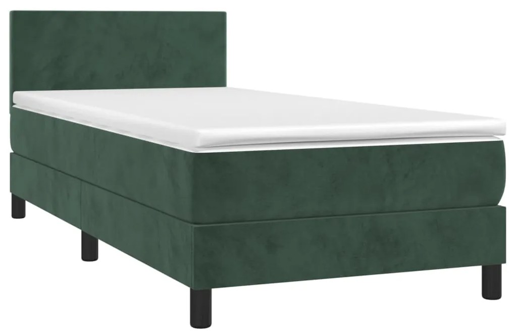 vidaXL Κρεβάτι Boxspring με Στρώμα Σκούρο Πράσινο 90x200 εκ. Βελούδινο