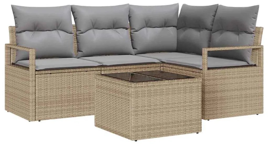 vidaXL Σετ Καναπέ Κήπου με μαξιλάρι 5 pcs Μπέζ και Ανοιχτό Γκρι