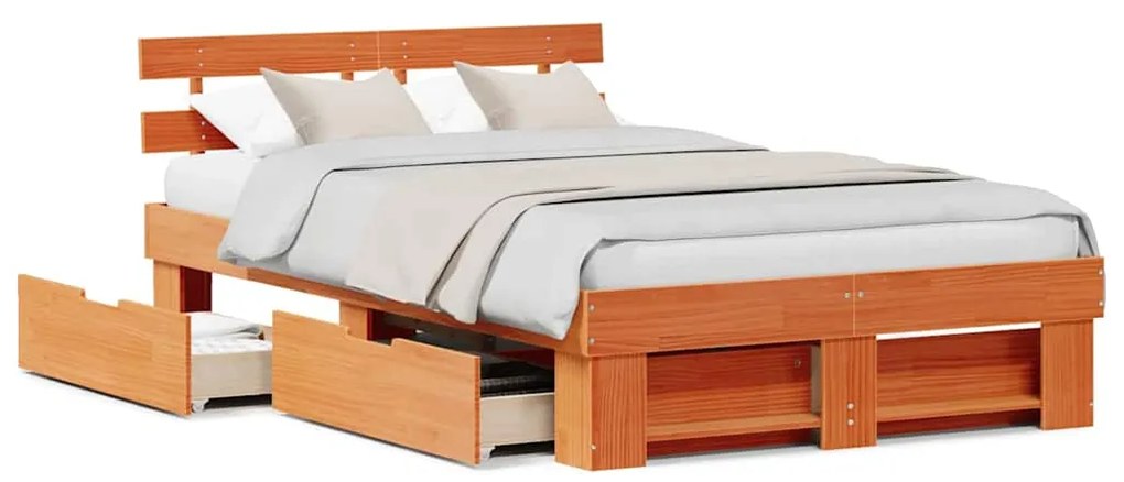 vidaXL Σκελετός Κρεβατιού Καφέ 140 x 190 cm Μασίφ ξύλο πεύκου