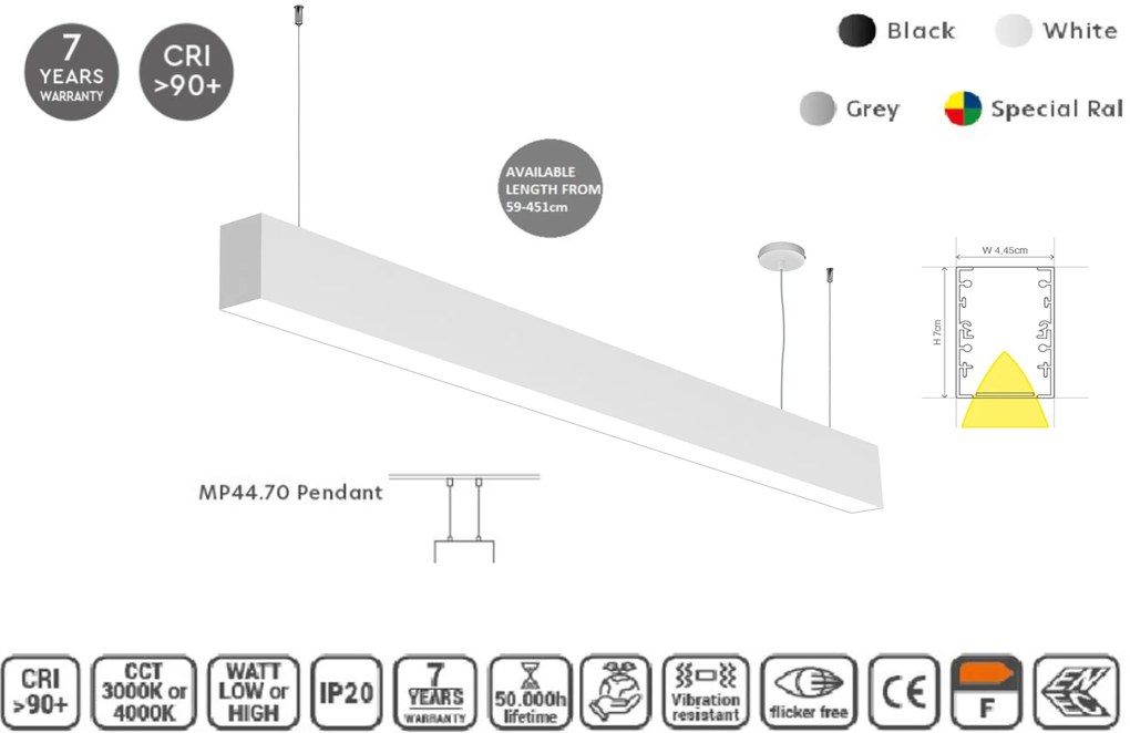 Φωτιστικό Γραμμικό Οροφής Άσπρο Ματ Led 75w 3000K 44.5x70mm 339cm MP44.70P-339-S-3-O-OF-WH Homelighting 77-20694