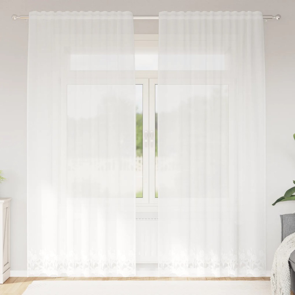 vidaXL Κουρτίνα Δαντέλας με κουρτίνες Λευκό 150 x 200 cm Πολυεστέρας
