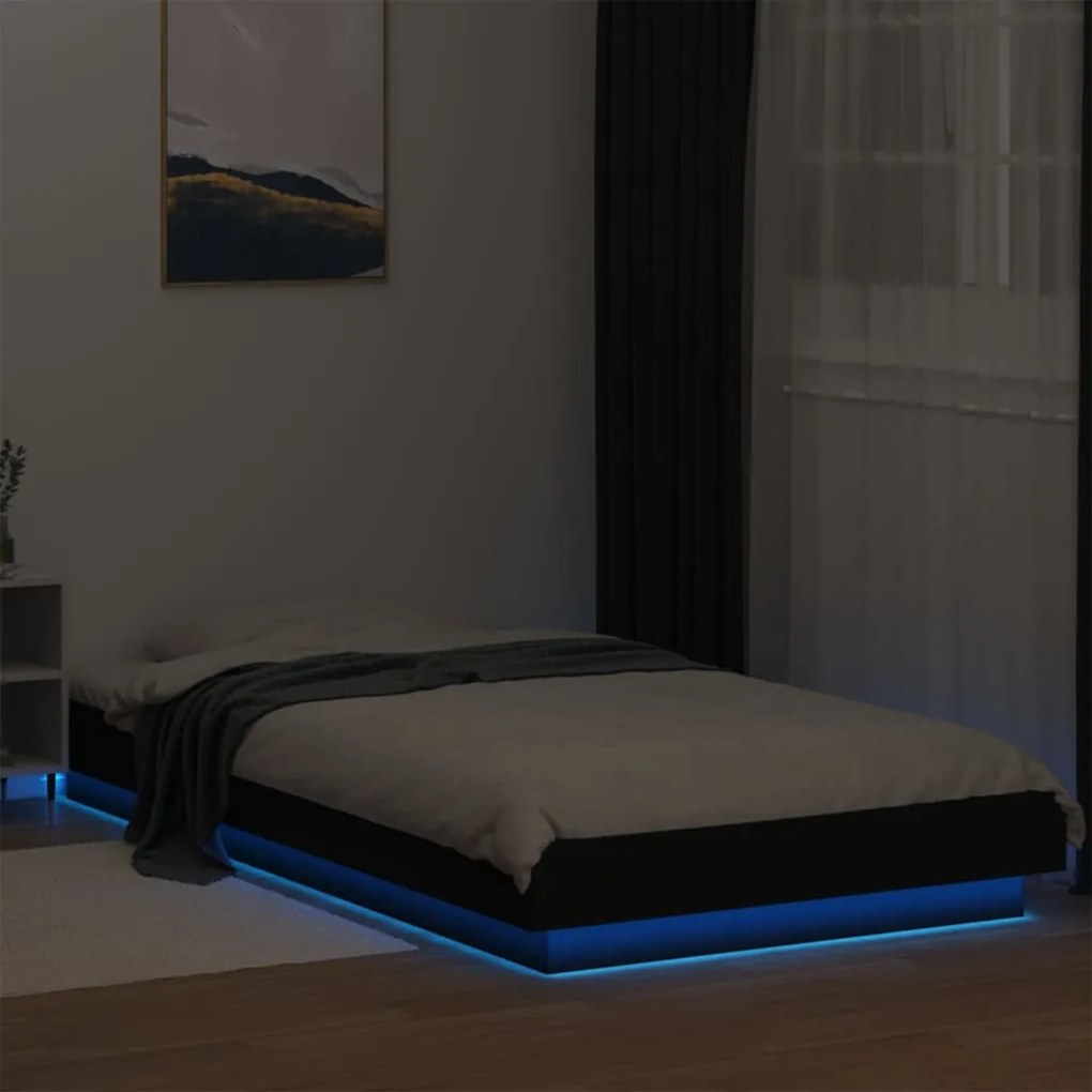 vidaXL Πλαίσιο Κρεβατιού με LED Μαύρο 90x200 εκ. Επεξεργ. Ξύλο