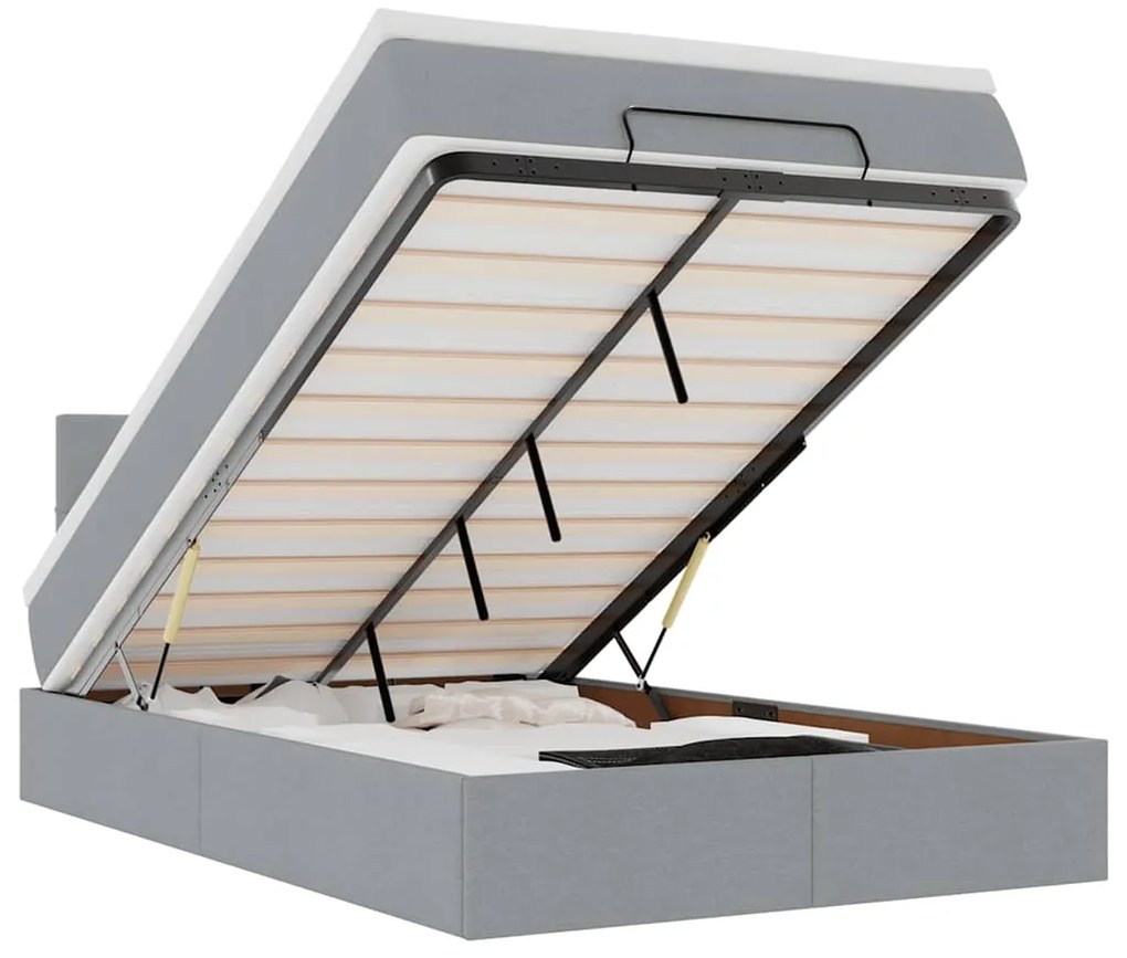 vidaXL Οθωμανικό κρεβάτι με στρώμα & LEDs Ανοιχτό γκρι Ύφασμα