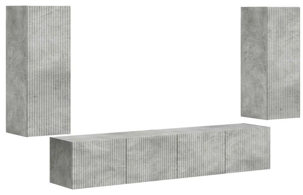 vidaXL Σετ τοίχου για τηλεόραση Επιτοίχιο 4 pcs Σκυρόδεμα Γκρι