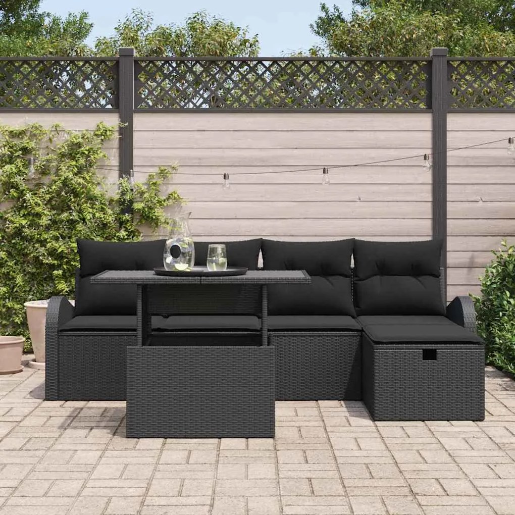 vidaXL Σετ Καναπέ Κήπου με μαξιλάρι 6 pcs Μαύρο Πολυ ράταν