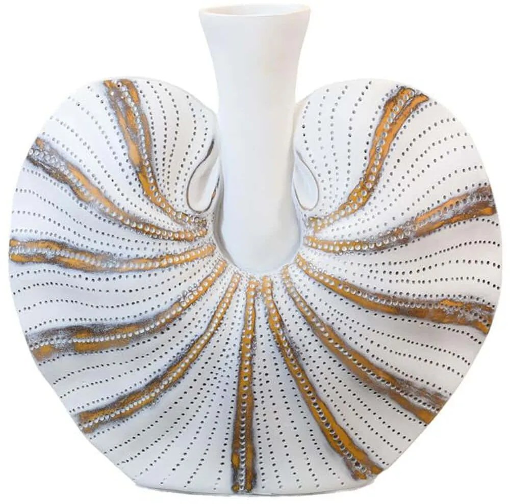 Βάζο 374-225-576 36x10x35cm White-Gold Πολυρεσίνη